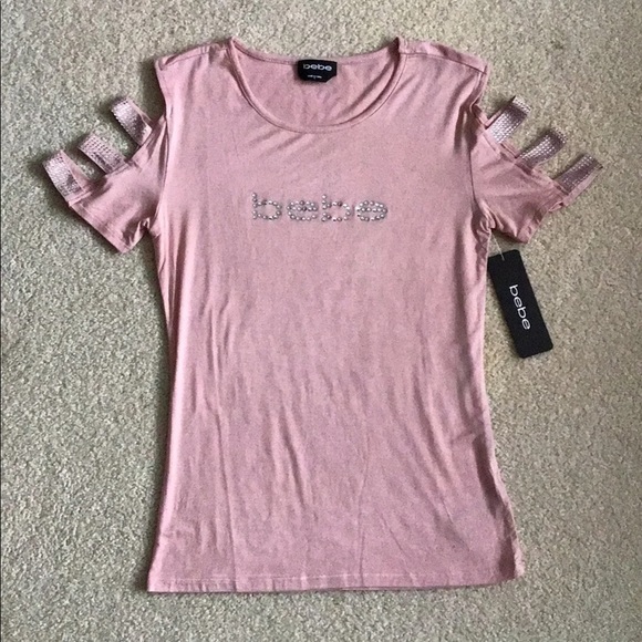 SOLD - Bebe Logo Tee - Cutout Sleeves - Misty Pink - NWT - Picture 7 of 12